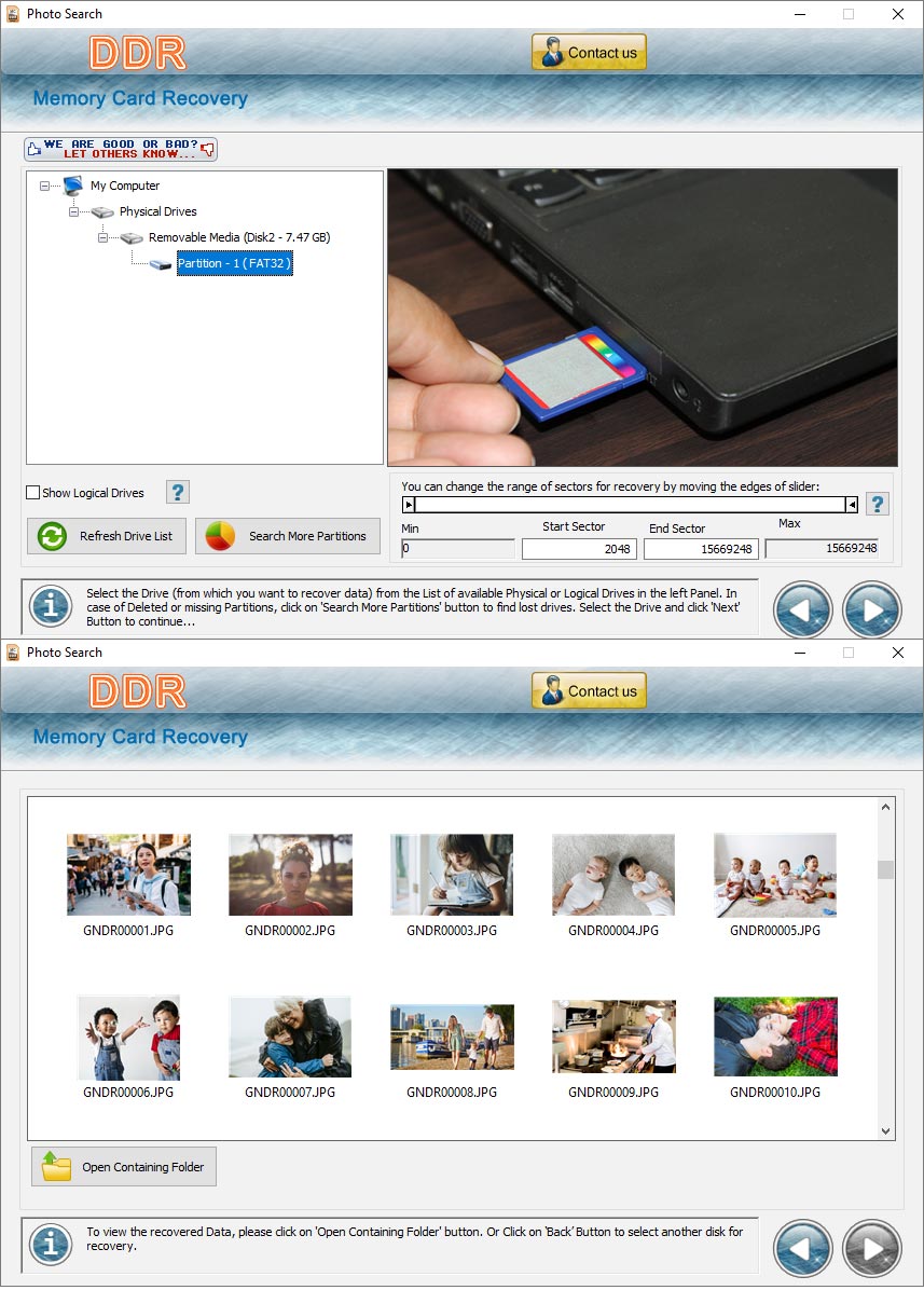 Screenshot of Multimedia Card Data Salvage Software