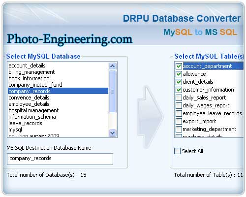 DB migrator convert whole database or selected table records from MySQL to MSSQL