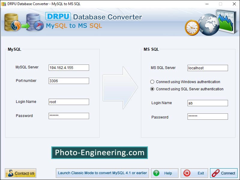 Screenshot of MySQL to Microsoft SQL