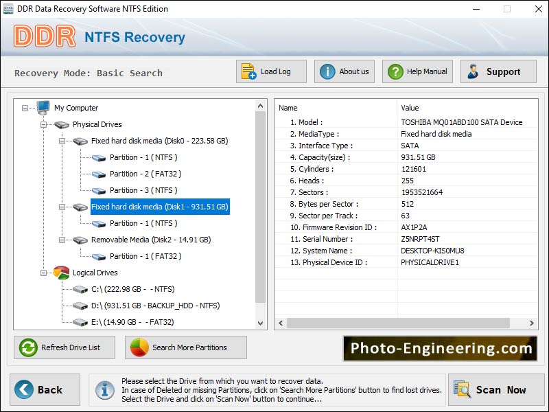 Screenshot of Windows NTFS Partition Recovery 3.0.1.5