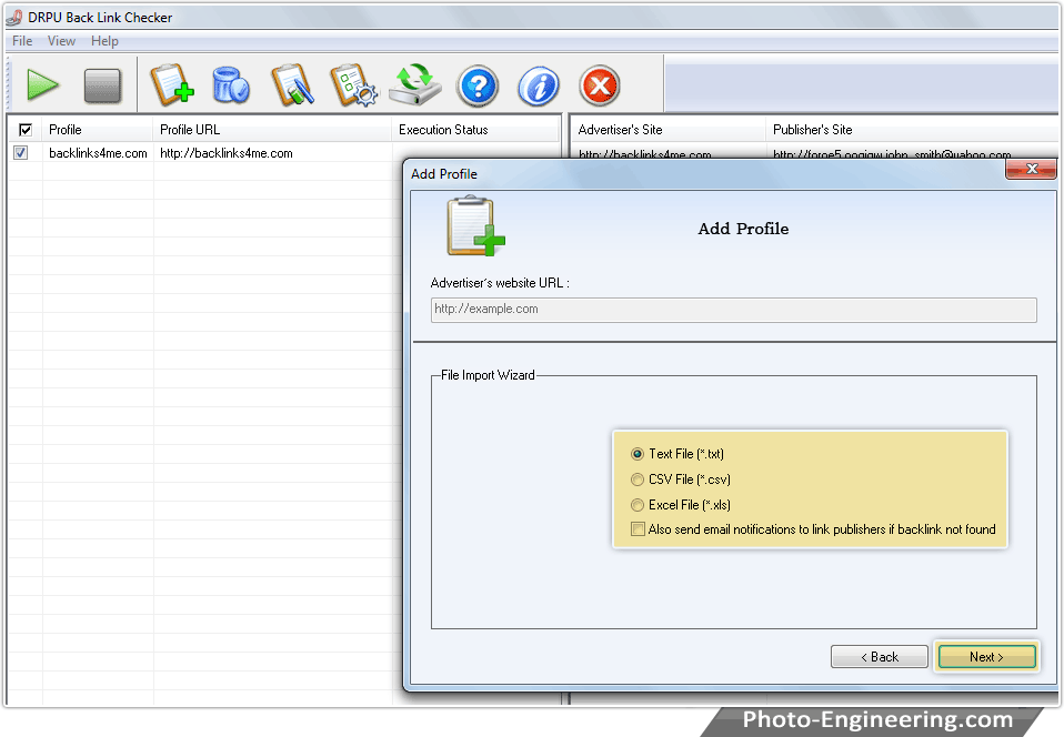 Select File Import Wizard Backlink Checker Utility