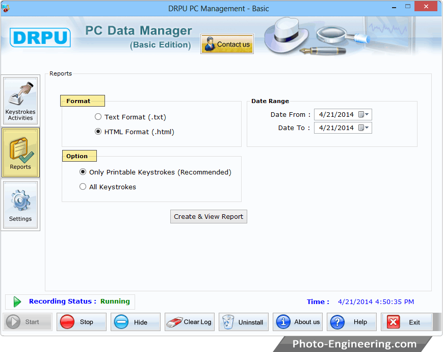Generate Report of Recorded Data Keylogger Software