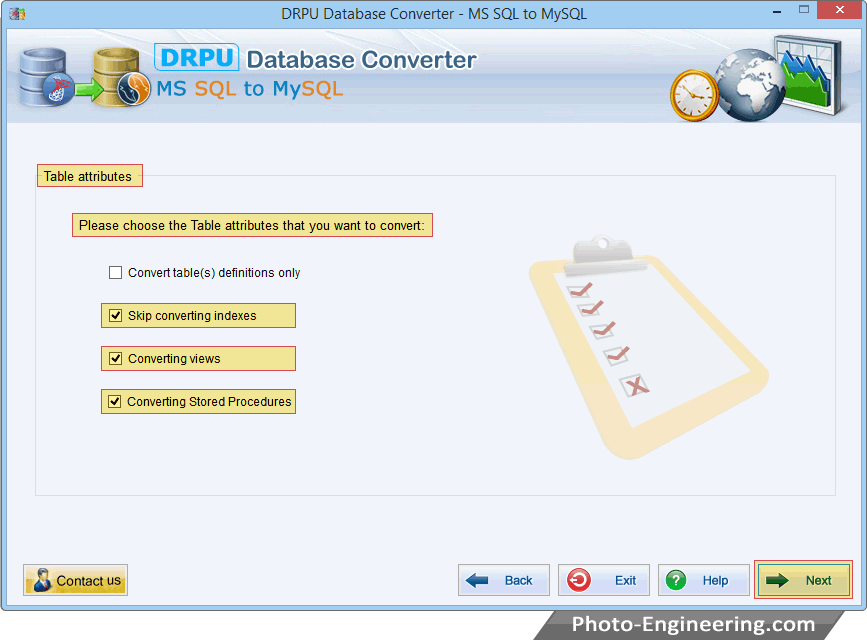 Select Table Attributes MSSQL to MYSQL Database Converter