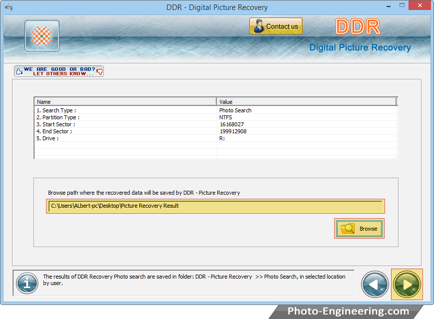 Browse path to save Data Digital Photo Recovery